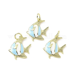 真鍮製エナメルペンダント  魚のチャーム  丸カン付き  ラックめっき  長持ちメッキ  鉛フリー＆カドミウムフリー  18KGP本金メッキ  ミックスカラー  17x15x2mm  穴：3mm&nbsp;KK-Z114-19G