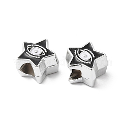 CCBプラスチックヨーロピアンビーズ  大穴ビーズ  ナザールボンジュウをした星  ブラック  11.5x12.5x7.5mm  穴：5mm&nbsp;CCB-B001-03C