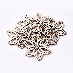 木製の細線入り口のリンク  レーザーカットウッドシェイプ  花  湯通しアーモンド  51.5x44.5x2.2mm&nbsp;LS-WOOD-TAC0003-38