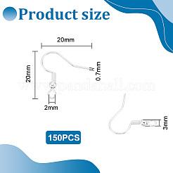 304ステンレススチールピアスフック150個  耳ワイヤー  水平ループ付き  925銀メッキ  20x20x3mm  穴：2mm  21ゲージ  ピン：0.7mm&nbsp;STAS-UN0058-82