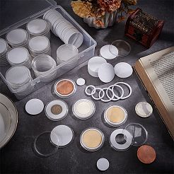 プラスチック製記念コイン収納ボックス60個  フラットラウンド  透明  51x6mm  46mm内径  フラットラウンド：46x3mm。&nbsp;CON-PH0003-09
