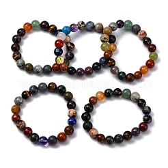 Natural & Synthetic Mixed Gemstone Beaded Stretch Bracelets for Women Men&nbsp;BJEW-F490-01B