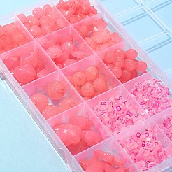 混合形状イミテーションゼリーアクリルビーズ  透明アクリルビーズと伸縮性の強いビーズゴム糸を使用  ショッキングピンク  6.5~20.5x7~22x4〜！13mm  穴：1.4~2.5mm  349個/セット&nbsp;MACR-FS0001-29