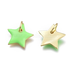 真鍮チャーム  エナメルと丸カン付き  スター  18KGP本金メッキ  薄緑  15x16x3mm  穴：5mm&nbsp;ZIRC-I046-10A