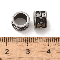 足跡のついた柱 304 ステンレススチール ヨーロピアンビーズ  大穴ビーズ  アンティークシルバー  8x6mm  穴：6mm&nbsp;STAS-E215-02AS