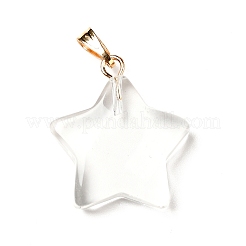ガラスチャーム  ゴールデンメッキ鉄パーツ  スター  透明  23x20x6mm  穴：6x2mm&nbsp;GLAA-A004-01D