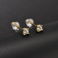 925 Sterling Silver Clear Cubic Zirconia Stud Earrings&nbsp;EJEW-Q029-01G