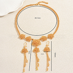 女性用合金中空花タッセルイヤリング＆ネックレスセット  ゴールドカラー  ネックレス：17.32インチ（44cm）&nbsp;EU9559