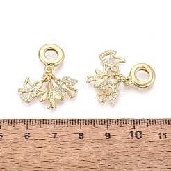 真鍮製マイクロパヴェクリアキュービックジルコニアヨーロピアンダングルチャーム  大穴ペンダント  18KGP本金メッキ  飛行機の天使  28mm  穴：5mm&nbsp;KK-N287-33F-G