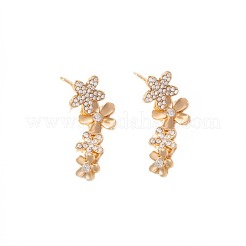 フラワー合金＆クリスタルラインストーンダングルスタッドピアス  ゴールドカラー  28x14mm&nbsp;FS-WG0E7F6-01