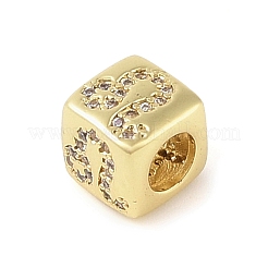 真鍮マイクロペーブクリアキュービックジルコニアヨーロッパビーズ  キューブ  レオ  8x8x7.5mm  穴：4.5mm&nbsp;LS-KK-K368-01G-05