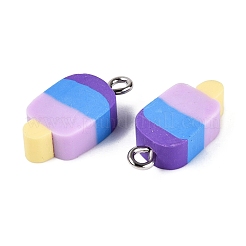 手作り樹脂粘土ペンダント  アイスクリームのチャーム  鉄ループ付き  プラム  18~19.5x8.5~10.5x5mm  穴：1.8~2mm&nbsp;CLAY-Q253-07P-10