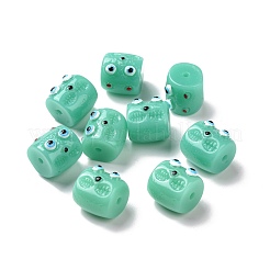 ハロウィーン不透明樹脂ビーズ  怪物の顔をした柱  ミディアムアクアマリン  13x12.5x14mm  穴：2mm&nbsp;RESI-E023-01F