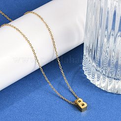 イオンプレーティング(IP) 304 ステンレススチールペンダントネックレス  18KGP本金メッキ  文字L  文字B  15.94インチ(40.5cm)～16.14インチ(41cm)+54mmエクステンダー  文字：10x6x4mm。&nbsp;NJEW-R050-01G-02