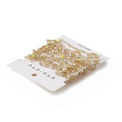 ラックメッキ真鍮ハート＆エナメルデイジーフラワーリンクチェーン  プラスチックパールビーズ付き  溶接されていない  カード用紙付き  ゴールドカラー  13x7x2mm  13.5x13.5x0.5mm&nbsp;CHC-C026-22