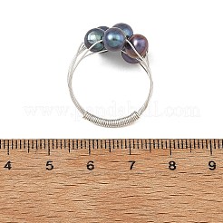 Round Copper Wire with Natural Cultured Freshwater Pearl Finger Rings&nbsp;RJEW-JR01097