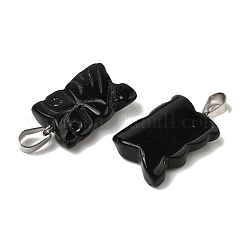 天然石オブシディアンペンダント  201ステンレススチール製金具付き  フクロウ  24~25x14.5~16x7mm  穴：4x7.5mm&nbsp;G-B127-09P-04