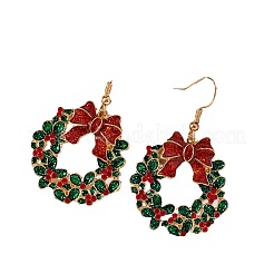 Christmas Wreath Alloy Enamel Dangle Earrings&nbsp;FS-WGEFD29-01