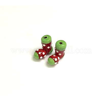 手作りランプワークビーズ  クリスマスの靴下  レッド  17~19x19~21x10~11mm  穴：1mm&nbsp;LAMP-P051-E01-1