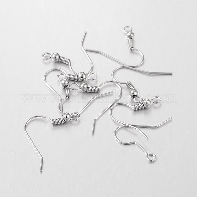 アイアン製ピアスフック  水平ループ付き  プラチナ  17~19x18mm  穴：2mm  ピン：0.6mm&nbsp;X-E135-1