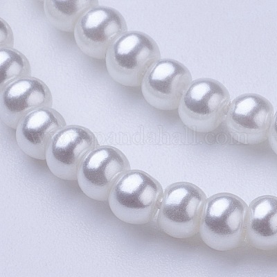 ガラスパールビーズ連売り  パールカラーの  ラウンド  ホワイト  サイズ：直径約3~4mm  穴：1mm  約220~230個/ STR&nbsp;X-HY-3D-B01-1