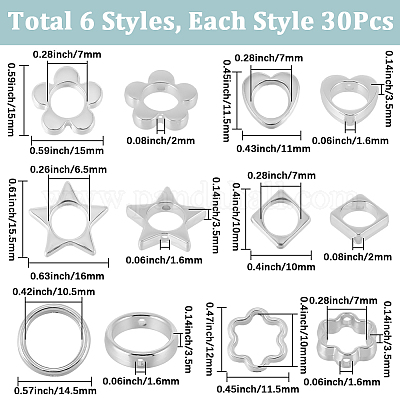 180Pcs 6 Styles 2-Hole CCB Plastic Beads Frame&nbsp;CCB-SP0001-10P-1