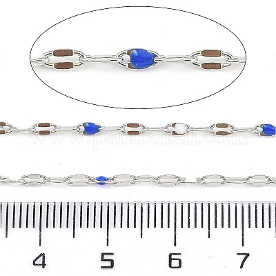 真鍮をあしらったチェーン  エナメル  スプールで  はんだ付け鉛フリー、カドミウムフリー  プラチナ  ミックスカラー  4x2x0.2mm&nbsp;AJEW-Q153-03P-02-1
