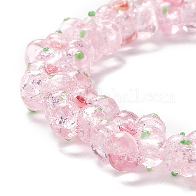 手作りランプワークビーズ連売り  バンピー  花  ピンク  13.5~14x14.5~15x7~8mm  穴：1.4mm  約28個/連  14.57インチ（37cm）&nbsp;LAMP-D015-08A-1