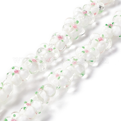 手作りランプワークビーズ連売り  バンピー  花  ホワイト  13.5~14x14.5~15x7~8mm  穴：1.4mm  約28個/連  14.57インチ（37cm）&nbsp;LAMP-D015-08K-1