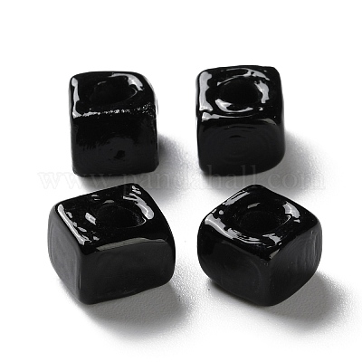 手作りランプワークビーズ  正方形  ブラック  9.5~11.5x10~12x8~8.5mm  穴：3.5~4mm&nbsp;LAMP-Q003-01F-1
