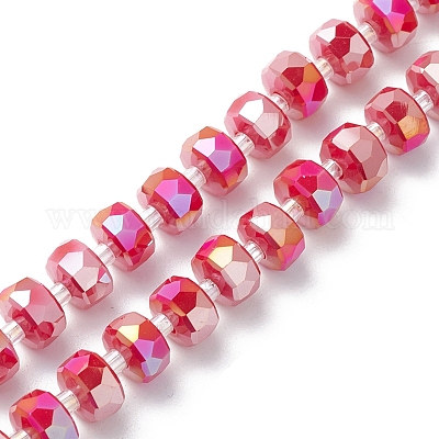 ガラスビーズ連売り  多面カット  フラットラウンド  レッド  8x5mm  穴：1.5mm  約78~80個/連  20.47~21.25インチ（52~54cm）&nbsp;GLAA-G095-05F-1