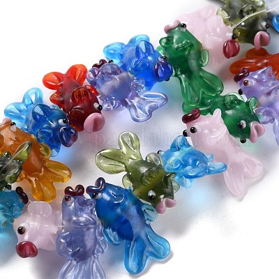 手作りランプワークビーズ  バンピー  魚  ミックスカラー  25~35x14~17x13~15mm  穴：1.8~2mm  約20個/連  8.46インチ（21.5cm）&nbsp;LAMP-F020-33-1