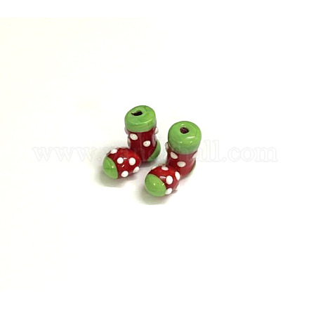 手作りランプワークビーズ  クリスマスの靴下  レッド  17~19x19~21x10~11mm  穴：1mm&nbsp;LAMP-P051-E01-1