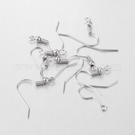 アイアン製ピアスフック  水平ループ付き  プラチナ  17~19x18mm  穴：2mm  ピン：0.6mm&nbsp;X-E135-1