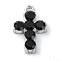 Rack Plating Alloy with Black Rhinestone Pendants, Cross, Platinum, 21x14x4mm, Hole: 1.8mm