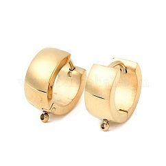 304 Stainless Steel Huggie Hoop Earring Findings, Ion Plating(IP), with Loop, Real 18K Gold Plated, 14.5x13x6mm, Hole: 1mm, Pin: 0.9mm