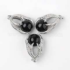 Eagle Claw Alloy Natural Dyed & Heated Black Agate Pendants, Platinum, 34~36x22~24x16mm, Hole: 5x8mm