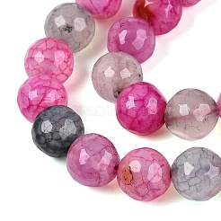天然ファイヤーアゲートクラックルビーズ  染め＆加熱  ラウンド  多面カット  カメリア  7.5~8mm  穴：0.8~1.2mm  約47~49個/連  13.78~14.96インチ（35~38cm）&nbsp;G-Q606-42A-03