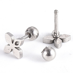 Tarnish Resistant 201 Stainless Steel Flower Barbell Cartilage Earrings&nbsp;EJEW-R147-26