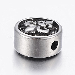 316サージカルステンレスビーズ  フルール·ド·リスとフラットラウンド  アンティークシルバー  10x6mm  穴：2mm&nbsp;STAS-F160-19AS