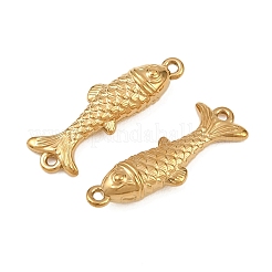 304ステンレススチールコネクタチャーム  魚のリンク  イオンプレーティング（ip）  18KGP本金メッキ  28x9.5x6mm  穴：1.4mm&nbsp;X-STAS-A132-07G