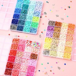 DIYブレスレットキット  ポリマー粘土ビーズを含む  アクリルビーズ  金属発見  弾性水晶の線  CCBプラスチックビーズ  ミックスカラー  6x0.5~1mm  穴：1.8~2mm  71色  7 G /カラー  497グラム&nbsp;DIY-YW0010-39