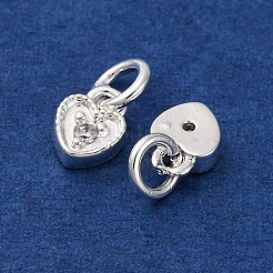 真鍮製マイクロパヴェキュービックジルコニアチャーム  長持ちメッキ  ハート  銀  6x5x1.5mm  穴：2.3mm&nbsp;KK-C071-09S