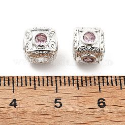 真鍮製マイクロパヴェキュービックジルコニアビーズ  長持ちメッキ  ラックめっき  キューブ  ピンク  8x8x7.5mm  穴：3.5mm&nbsp;KK-R216-17P-03