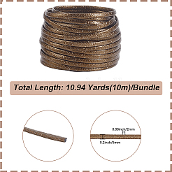 10m 折りたたみグリッター PU レザーコード  フラット  コーヒー  5x2mm  約10.94ヤード（10m）/セット&nbsp;OCOR-GF0004-11E