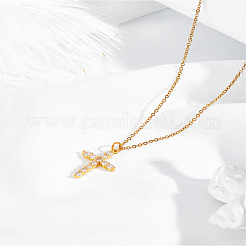 1Pc Brass Crystal Rhinestone Rotatable Cross Pendant 304 Stainless Steel Chain Necklaces&nbsp;NJEW-LP0009-59