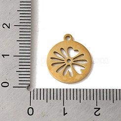 ステンレスペンダント201個  レーザー切断  フラワーチャーム付きフラットラウンド  ゴールドカラー  16x14x1mm  穴：1.5mm&nbsp;STAS-E211-07G