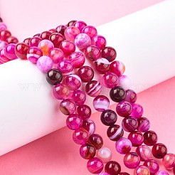 天然石縞瑪瑙/バンデットアゲートビーズ連売り  ラウンド  グレードA  染め＆加熱  濃いピンク  8mm  穴：1mm  約47個/連  15インチ&nbsp;X-G-K166-13-8mm-03