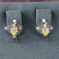 真鍮マイクロペーブキュービックジルコニアハギーフープピアス  ミツバチ  プラチナ  12.9x9.2mm&nbsp;WG4D997-01