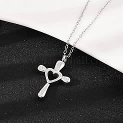 304 Stainless Steel Heart Cross Pendant Pet Urn Ashes Necklaces&nbsp;NJEW-S455-05P